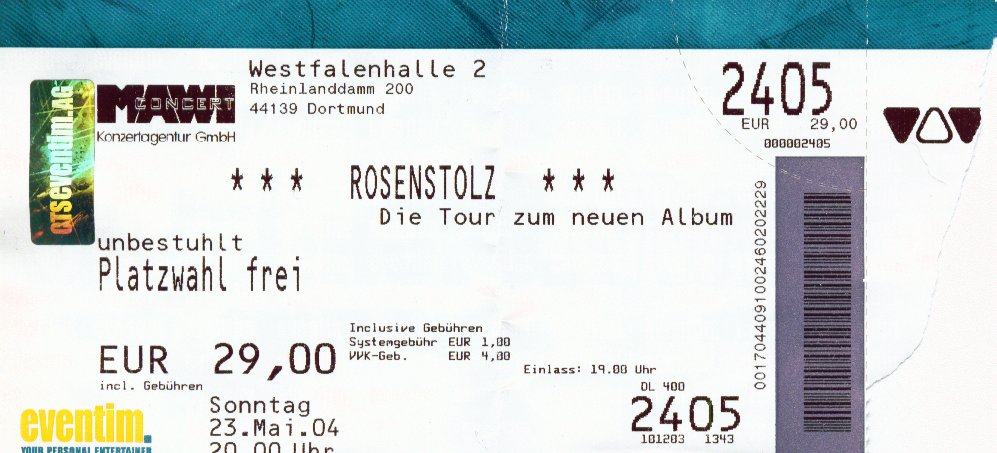 Konzertkarte Rosenstolz 23.05.2004